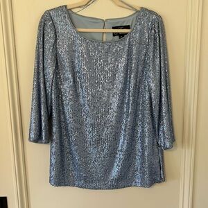 Alex Evening formal blue sequin top